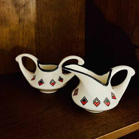Vintage Cross Stich Pattern Porcelain 3 Piece Tea Set Genie Bottle Design - Picture 6 of 11